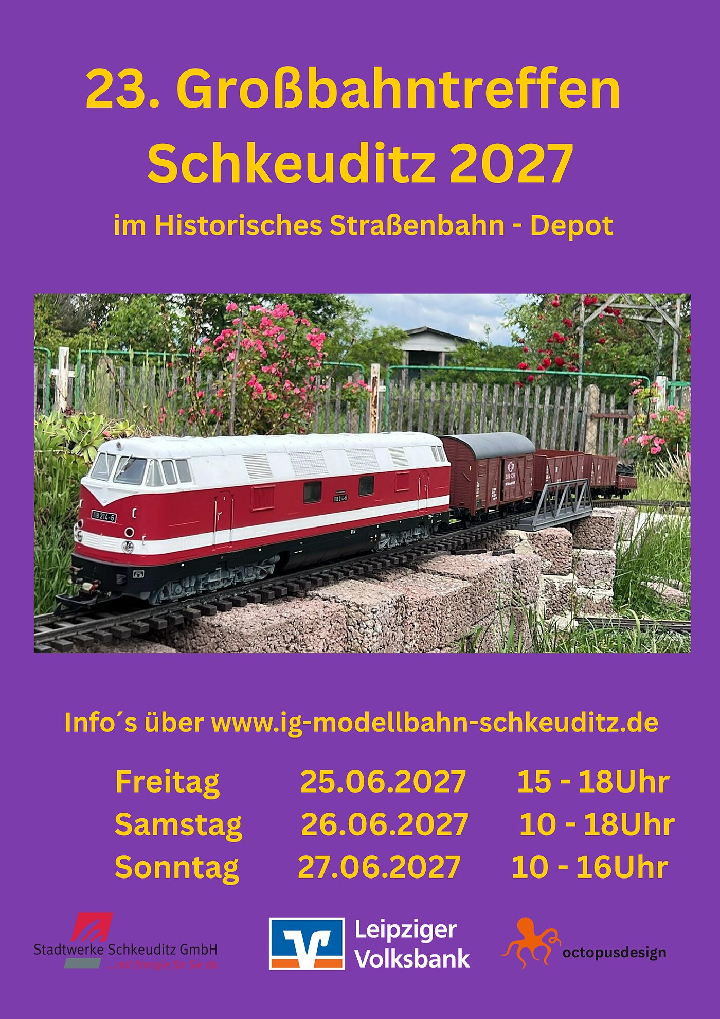 Plakat: 23. Großbahntreffen Schkeuditz · 25.–27. Juni 2027 im Straßenbahndepot